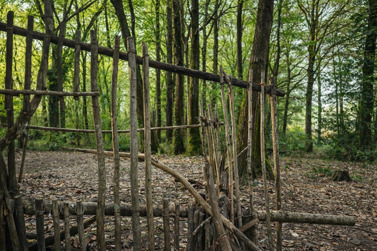 Cabane et palissade enfants dans le bois – Les Pétillières